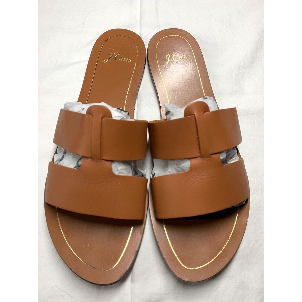 J Crew Cyprus Brown Leather Interlocking Straps Sandals Women Size 11 Slip On